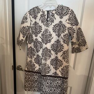 Chic Brown and Cream Patterned Mini Dress